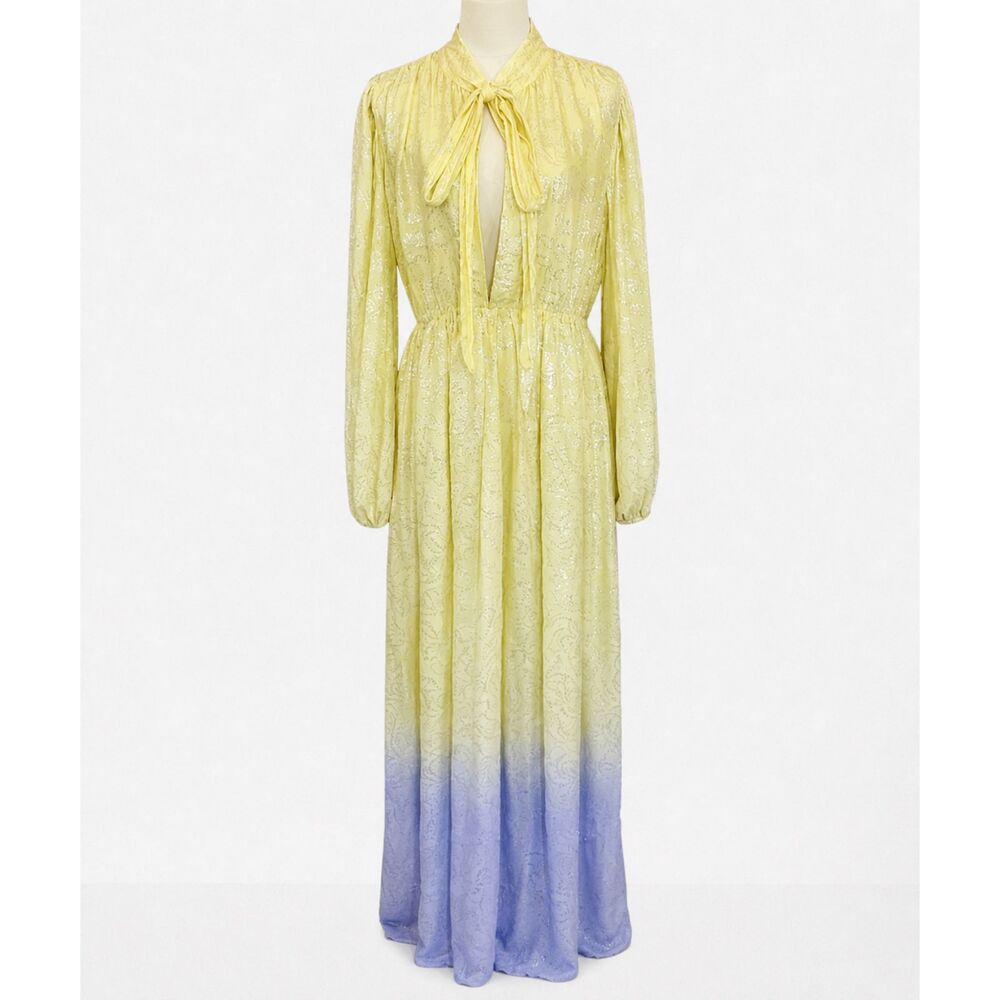 Stine Goya Avery Metallic Chiffon Yellow & Lavender Ombre Maxi Dress L